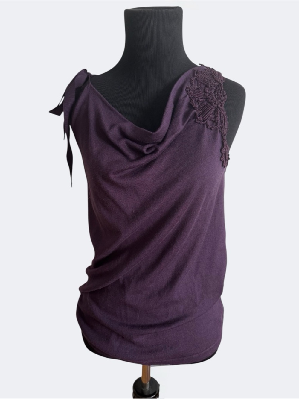 Kenzo Deep Purple Sleeveless Knit Top with Lace Accent